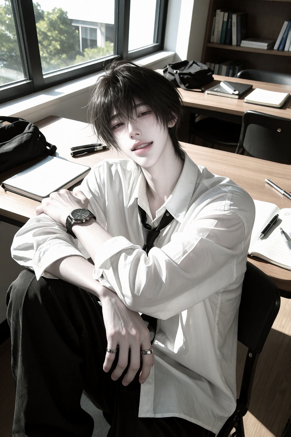1boy,  slightly messy black hair,  pose: ))) on Tensor.Art