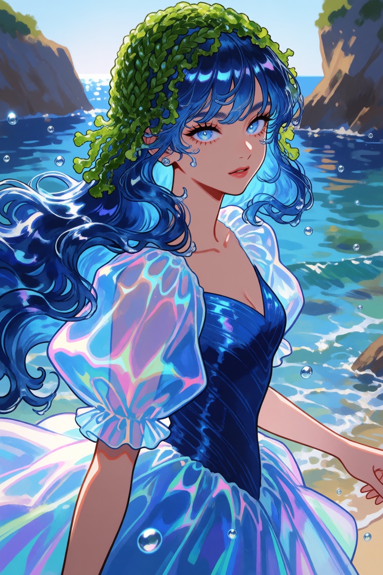 str1w,  A luminous,  ethereal portrait of a maiden with hair that flows like running water on Tensor.Art