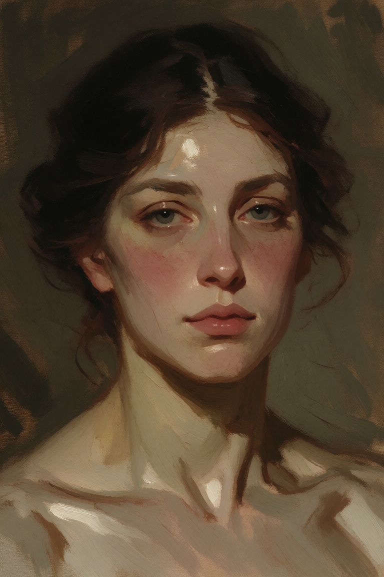 traditional oil portrait on linen canvas,  layered opaque and translucent paint,  subtle glazing on Tensor.Art