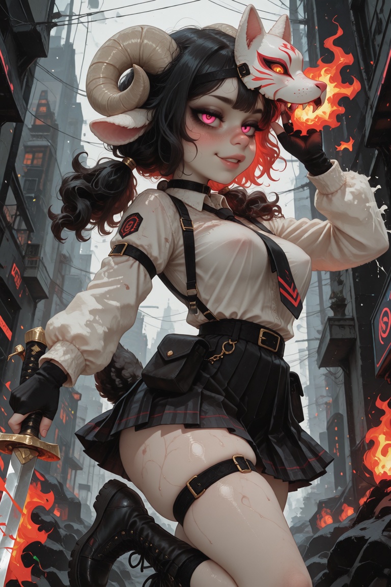 1girl,  anthro sheep girl,  curly black hair on Tensor.Art
