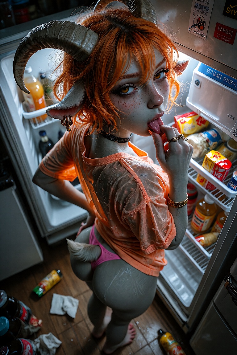 @Nan,  young busty anthro goat woman,  neon-orange/orange hair on Tensor.Art