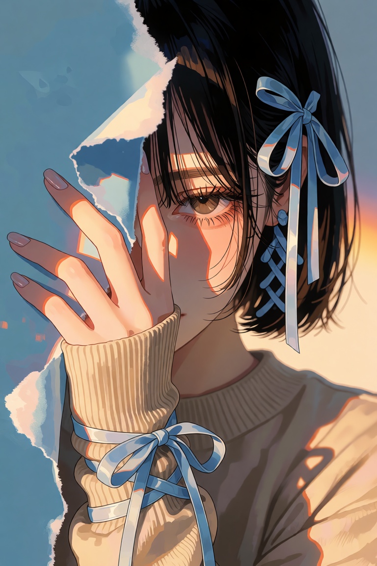 NijiSIS,  Digital painting of a young woman with a short,  dark bob haircut on Tensor.Art