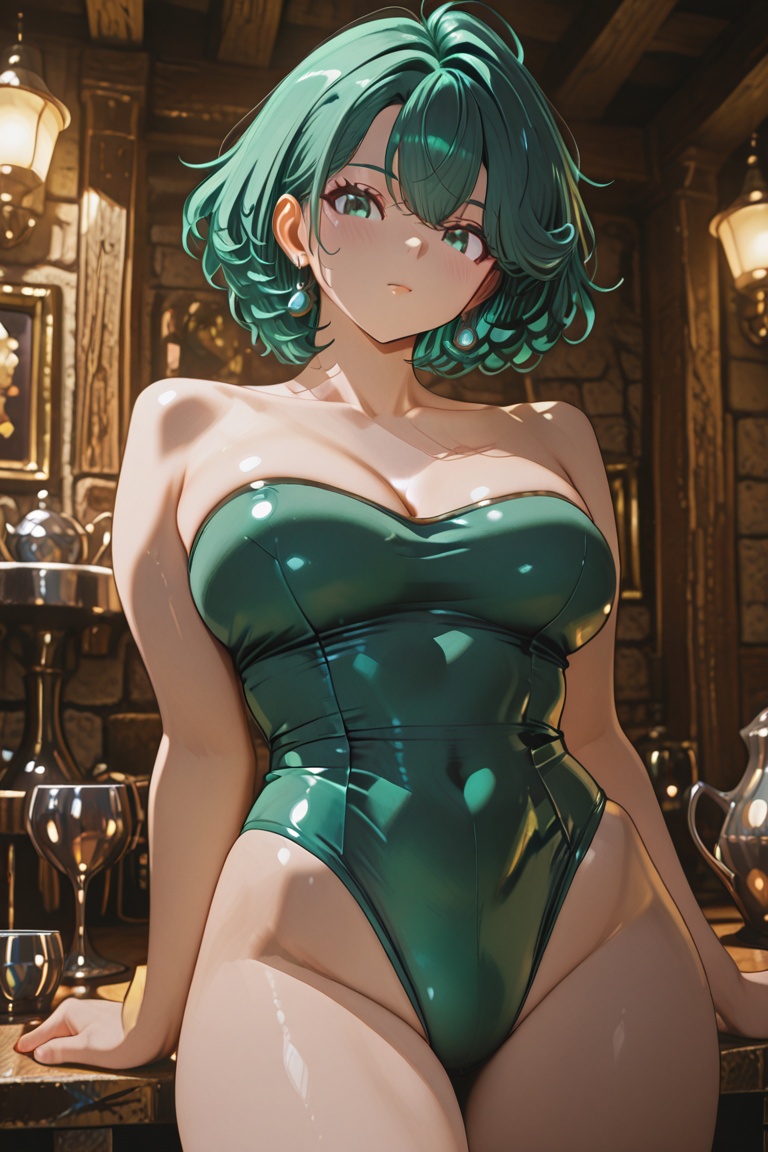 Large breasts,  a leotard stretched tight over the bust,  Off-the-shoulder style on Tensor.Art