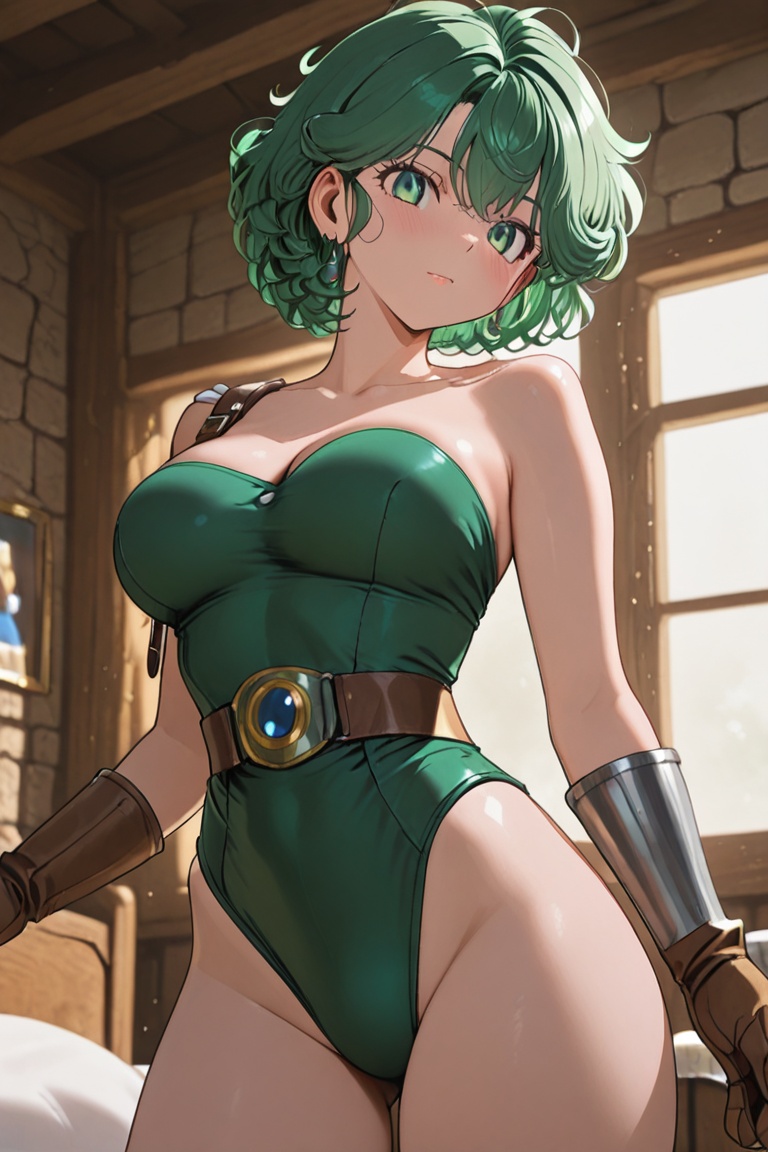Large breasts,  a leotard stretched tight over the bust,  Off-the-shoulder style on Tensor.Art
