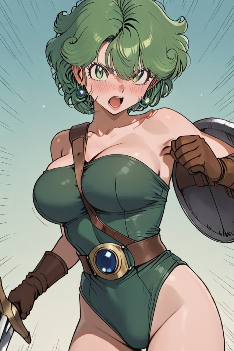 sexy action Large breasts,  a leotard stretched tight over the bust,  Off-the-shoulder style on Tensor.Art