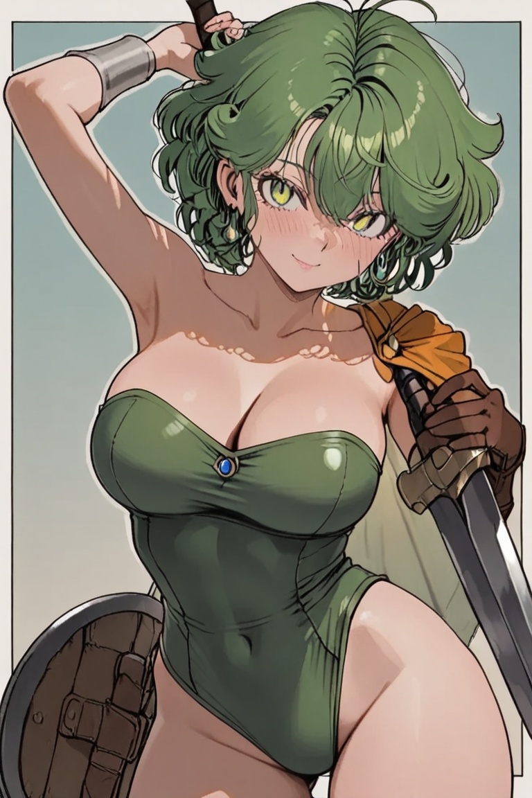 Large breasts,  a leotard stretched tight over the bust,  Off-the-shoulder style on Tensor.Art