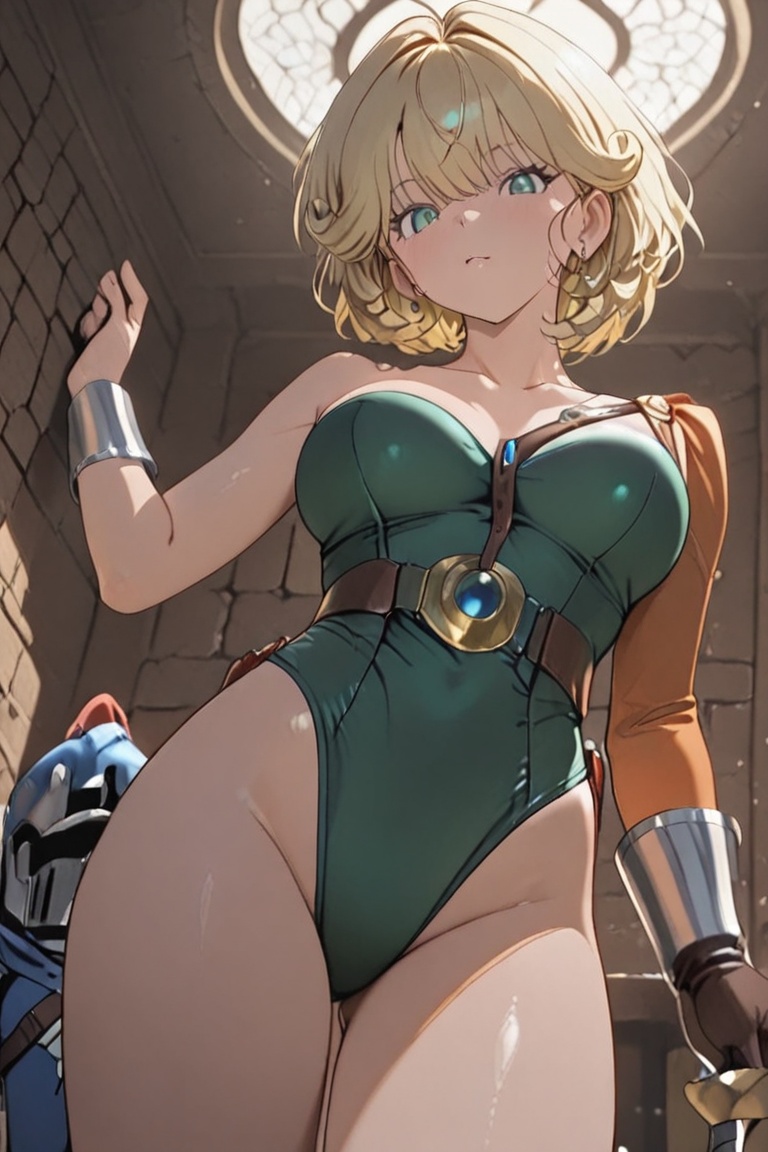 Large breasts,  a leotard stretched tight over the bust,  Off-the-shoulder style on Tensor.Art