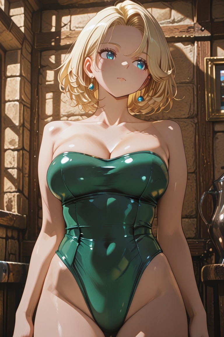 Large breasts,  a leotard stretched tight over the bust,  Off-the-shoulder style on Tensor.Art