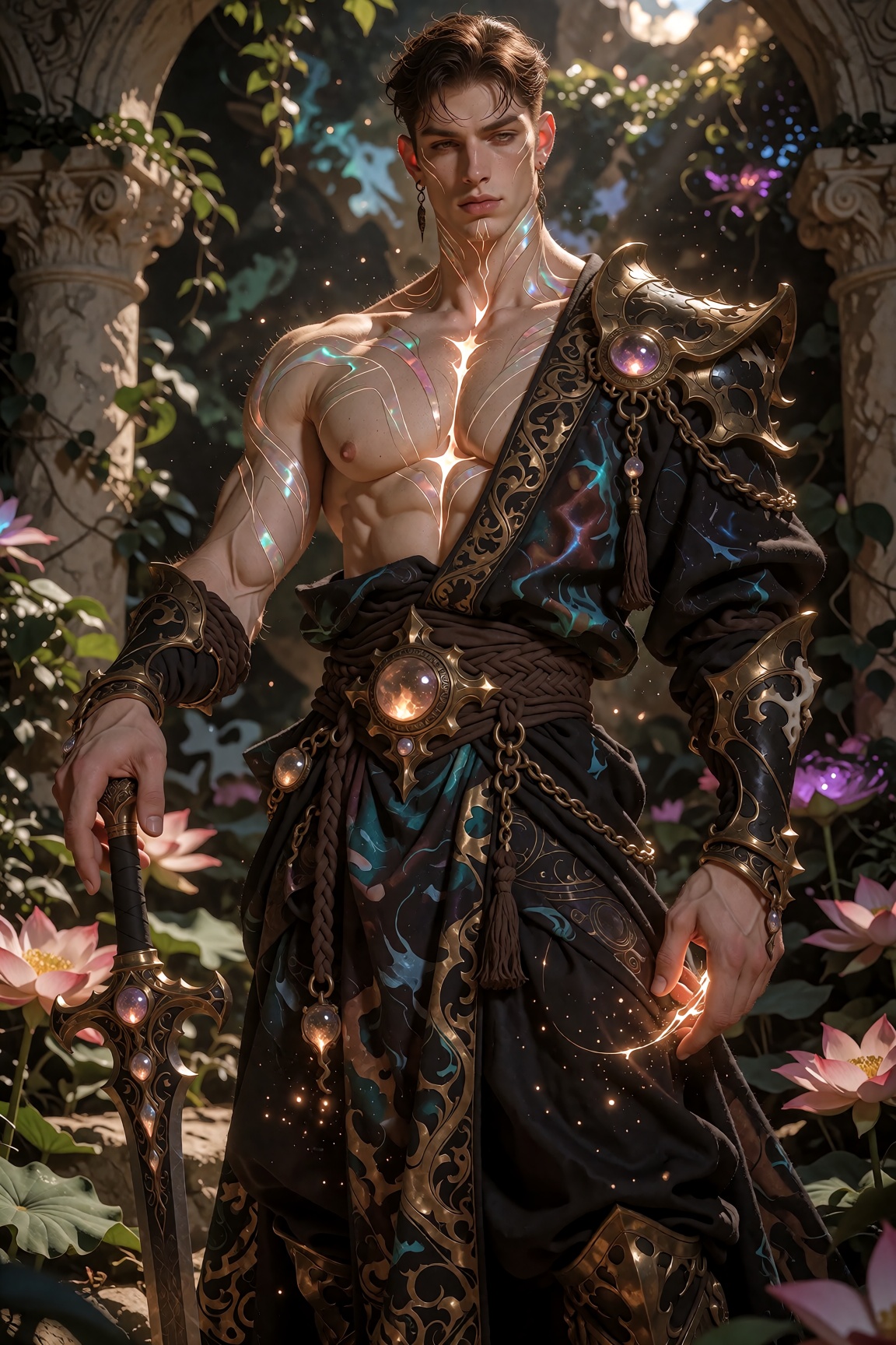 Medium shot,  portrait-oriented composition focusing on a towering,  ethereal high-fantasy celestial guardian. The subject...