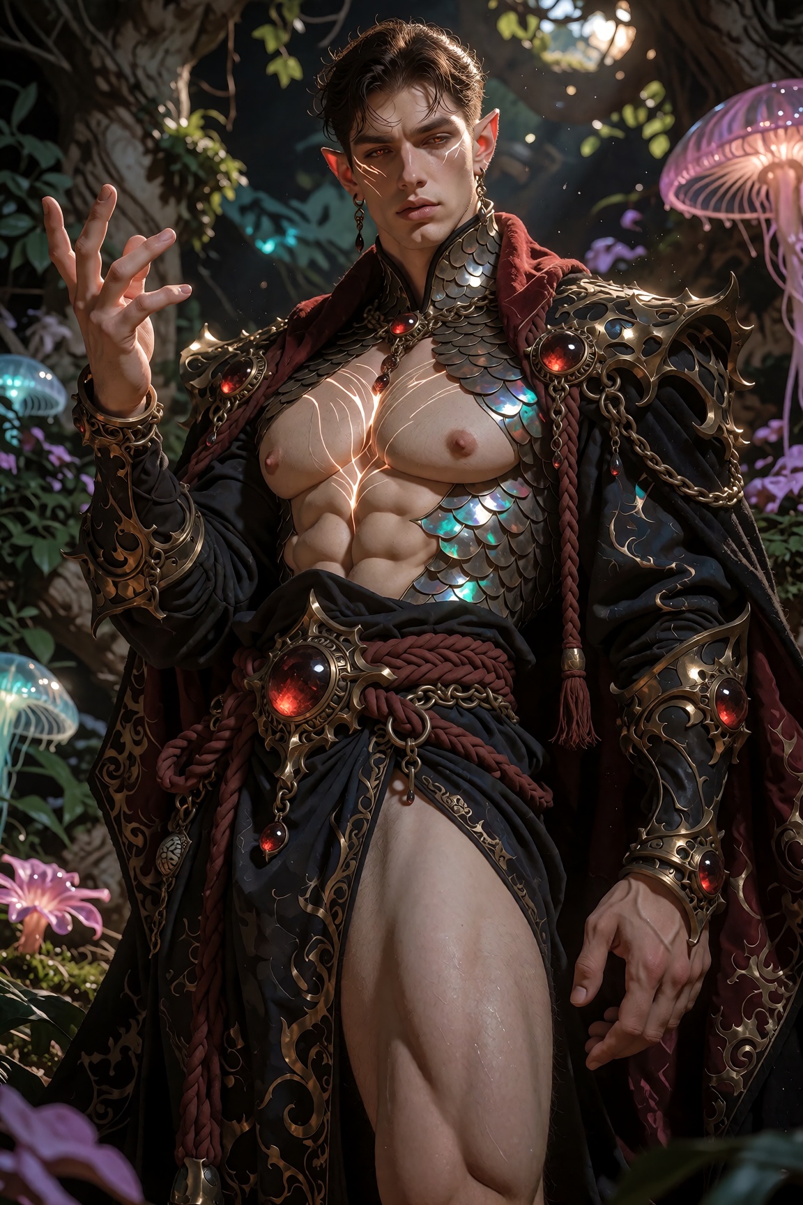 Medium-shot cinematic composition,  capturing a legendary high-elf sentinel of ethereal grace,  standing with statuesque o...