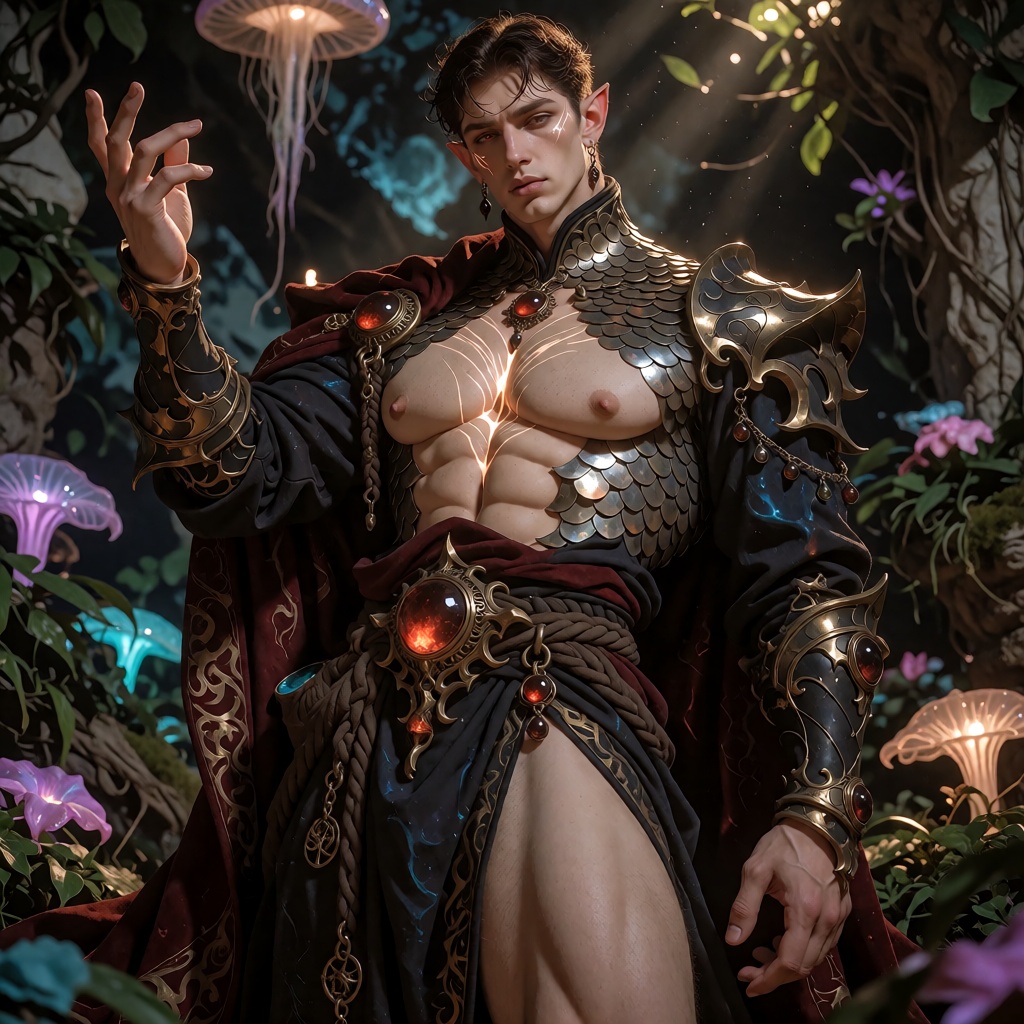 Medium-shot cinematic composition,  capturing a legendary high-elf sentinel of ethereal grace,  standing with statuesque o...