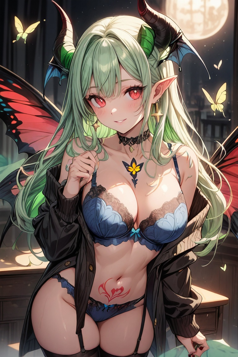Succubus,  beautiful green hair,  markings on Tensor.Art