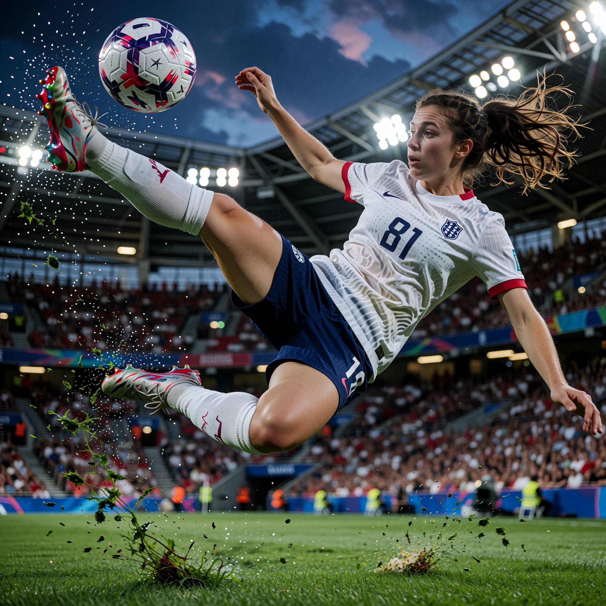 High-speed sports photography,  beautiful 22 year old female professional soccer player performing a spectacular bicycle k...
