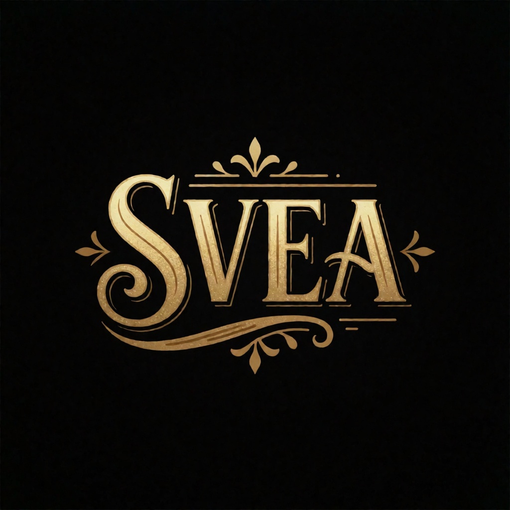 a stylish logo with the text "SVEA",  black background,  golden font on Tensor.Art