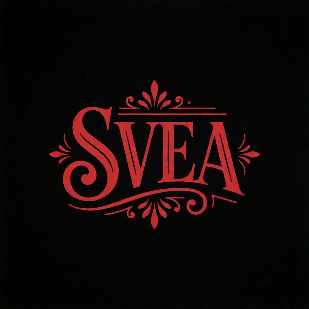 a stylish logo with the text "SVEA",  black background,  red font on Tensor.Art
