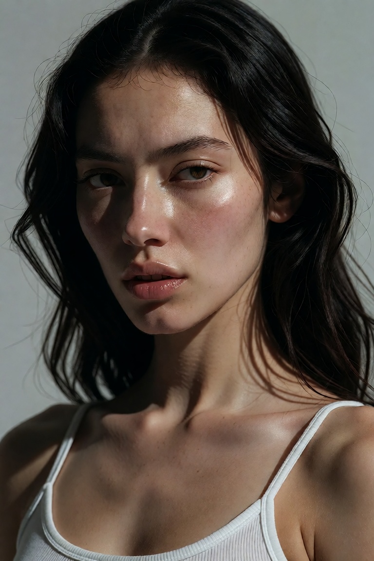 Close-up portrait shot,  eye-level framing,  capturing a young woman with a direct on Tensor.Art