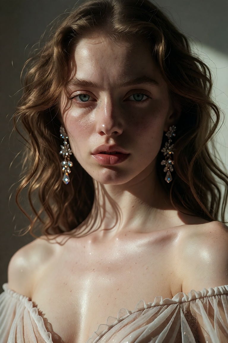 A medium-close-up studio portrait,  eye-level framing,  capturing a young woman with a soft on Tensor.Art