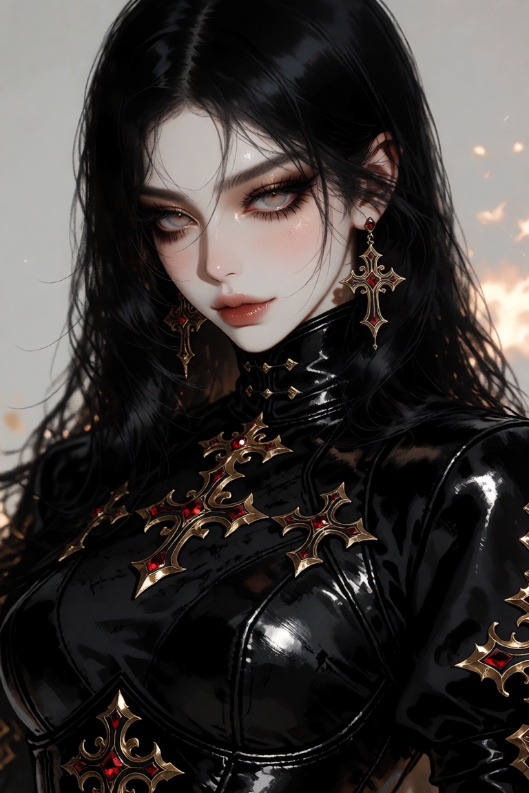 This is a highly detailed,  digital illustration of a young woman with a striking,  ethereal appearance. She has porcelain...