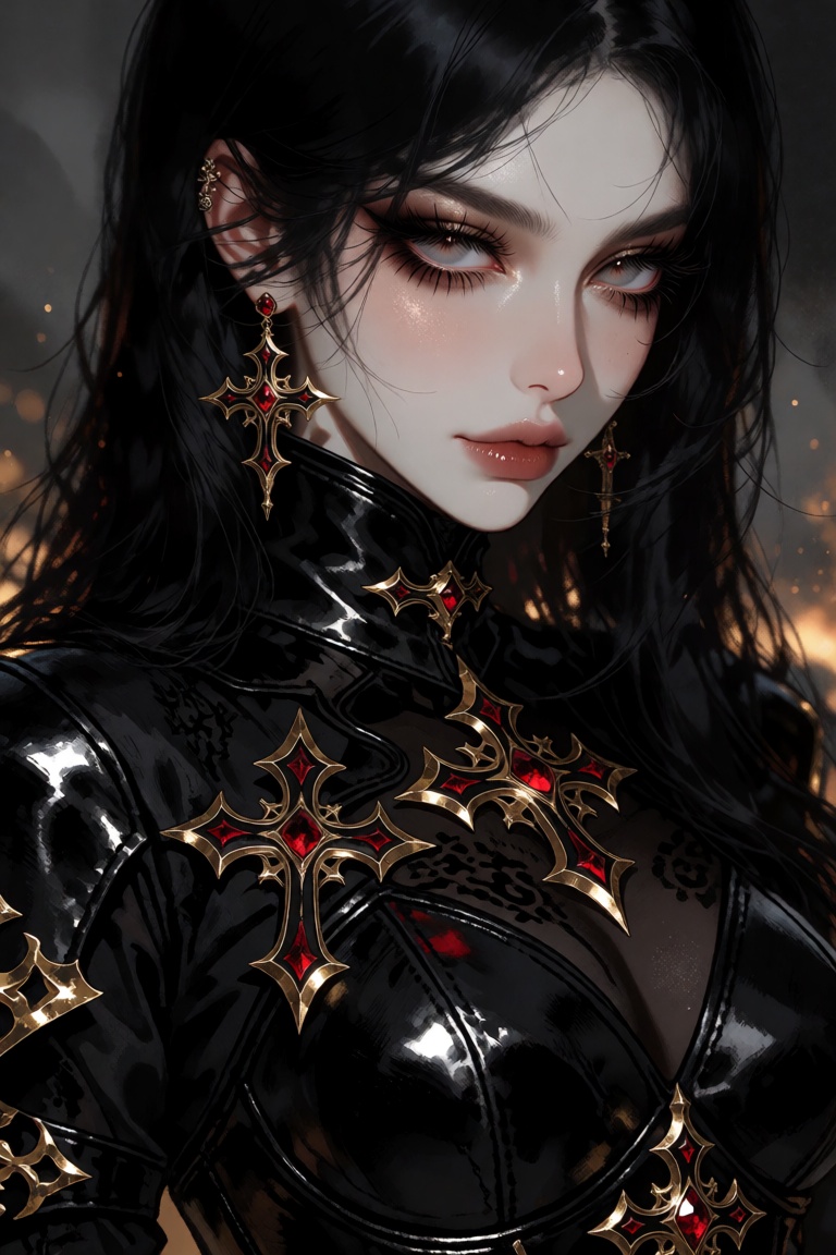 This is a highly detailed,  digital illustration of a young woman with a striking,  ethereal appearance. She has porcelain...