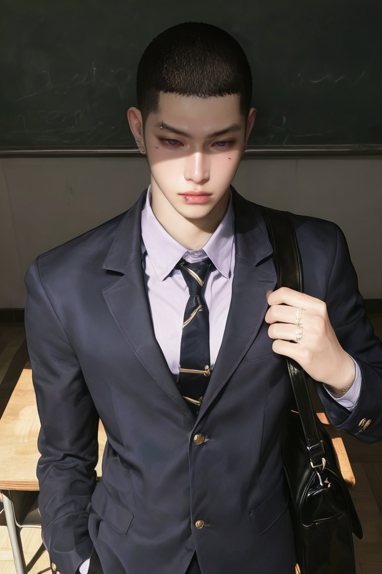 1boy,  faded black hair,  very short buzz cut on Tensor.Art
