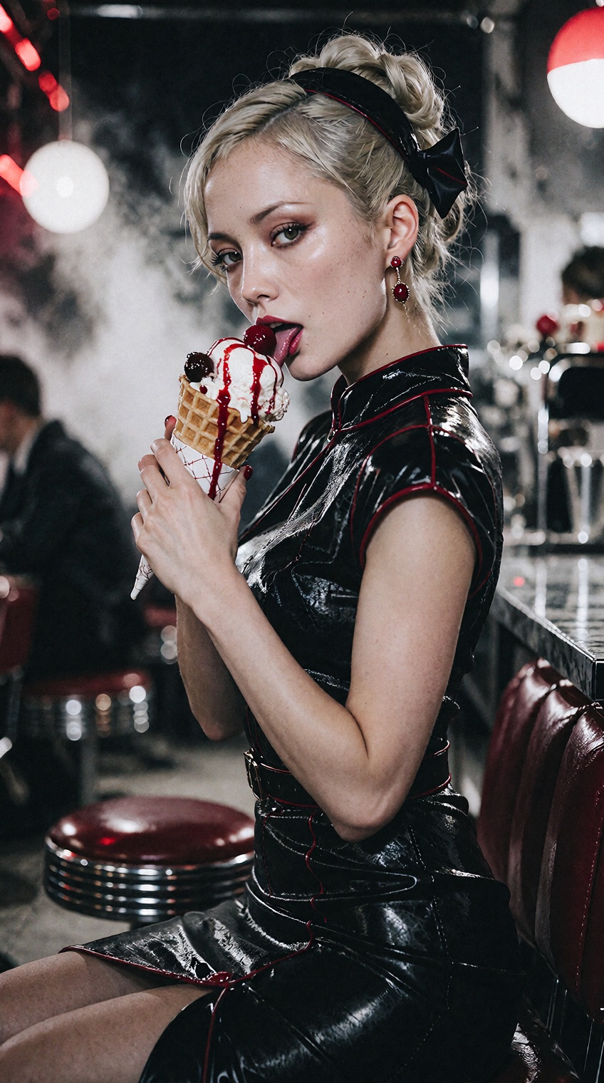 cyber noir style,  ultra realistic photography,  high fashion editorial cover on Tensor.Art