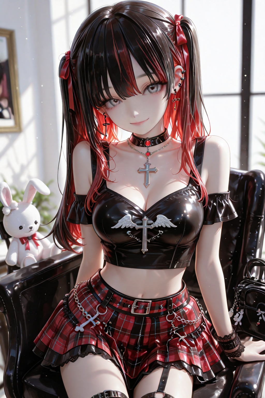 Yoa Tsukino (anime-style VTuber idol),  young girl,  gray eyes with red accents on Tensor.Art