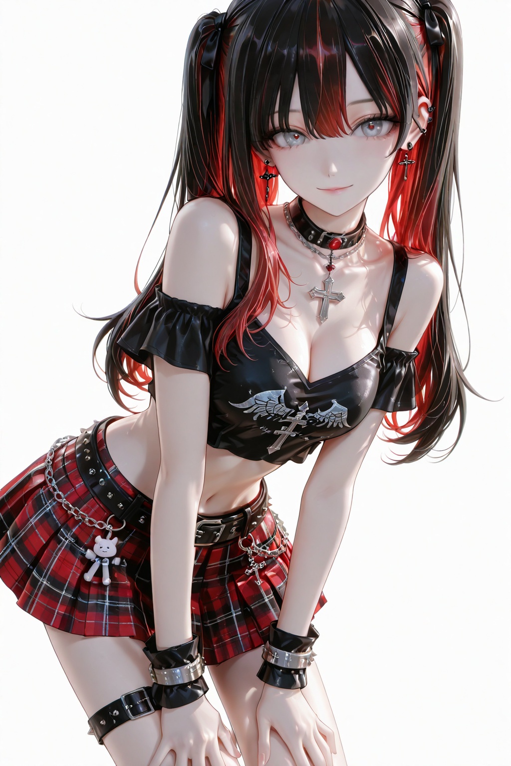Yoa Tsukino (anime-style VTuber idol),  gray eyes with red accents,  large eyes on Tensor.Art