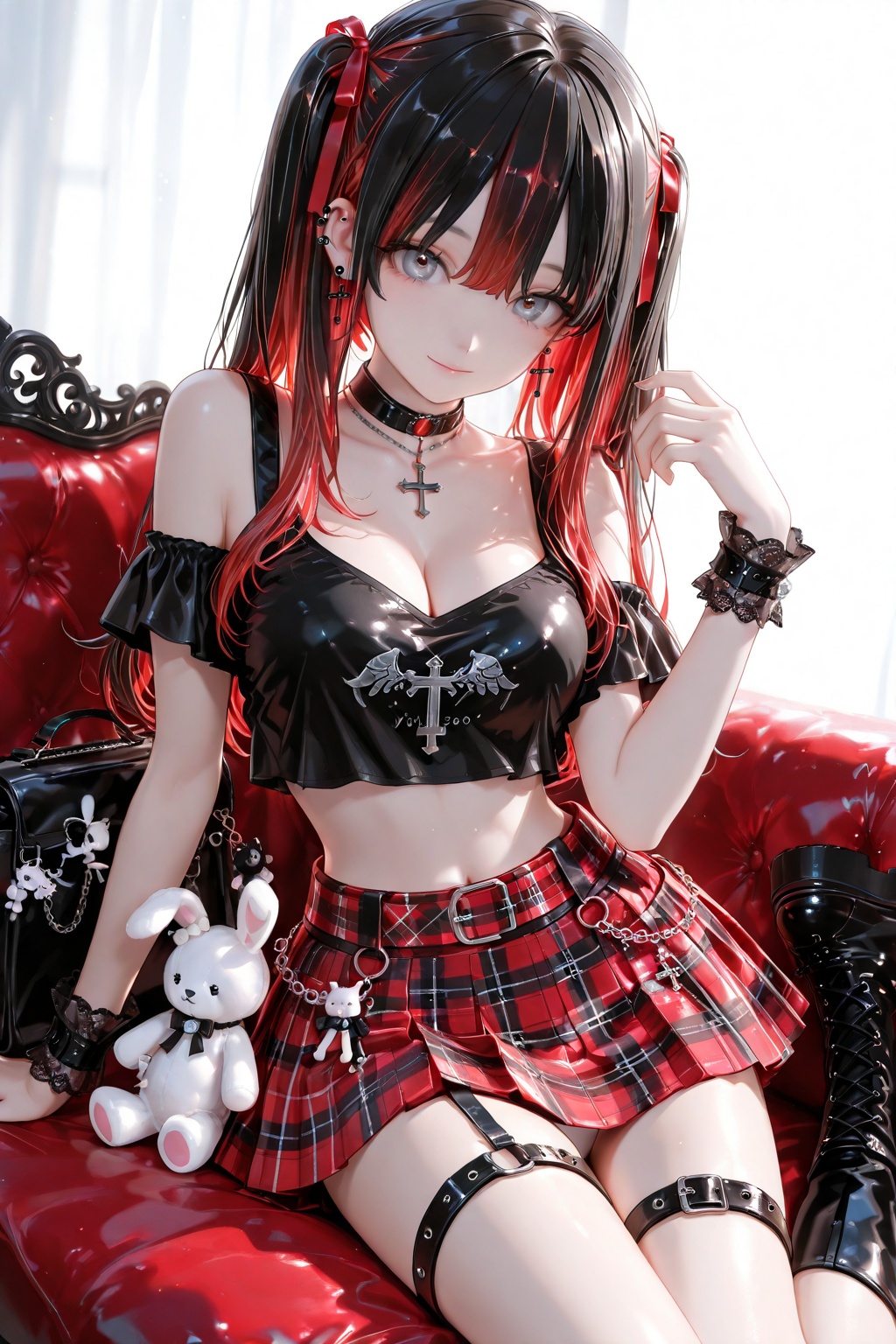 Yoa Tsukino (anime-style VTuber idol),  young girl,  gray eyes with red accents on Tensor.Art
