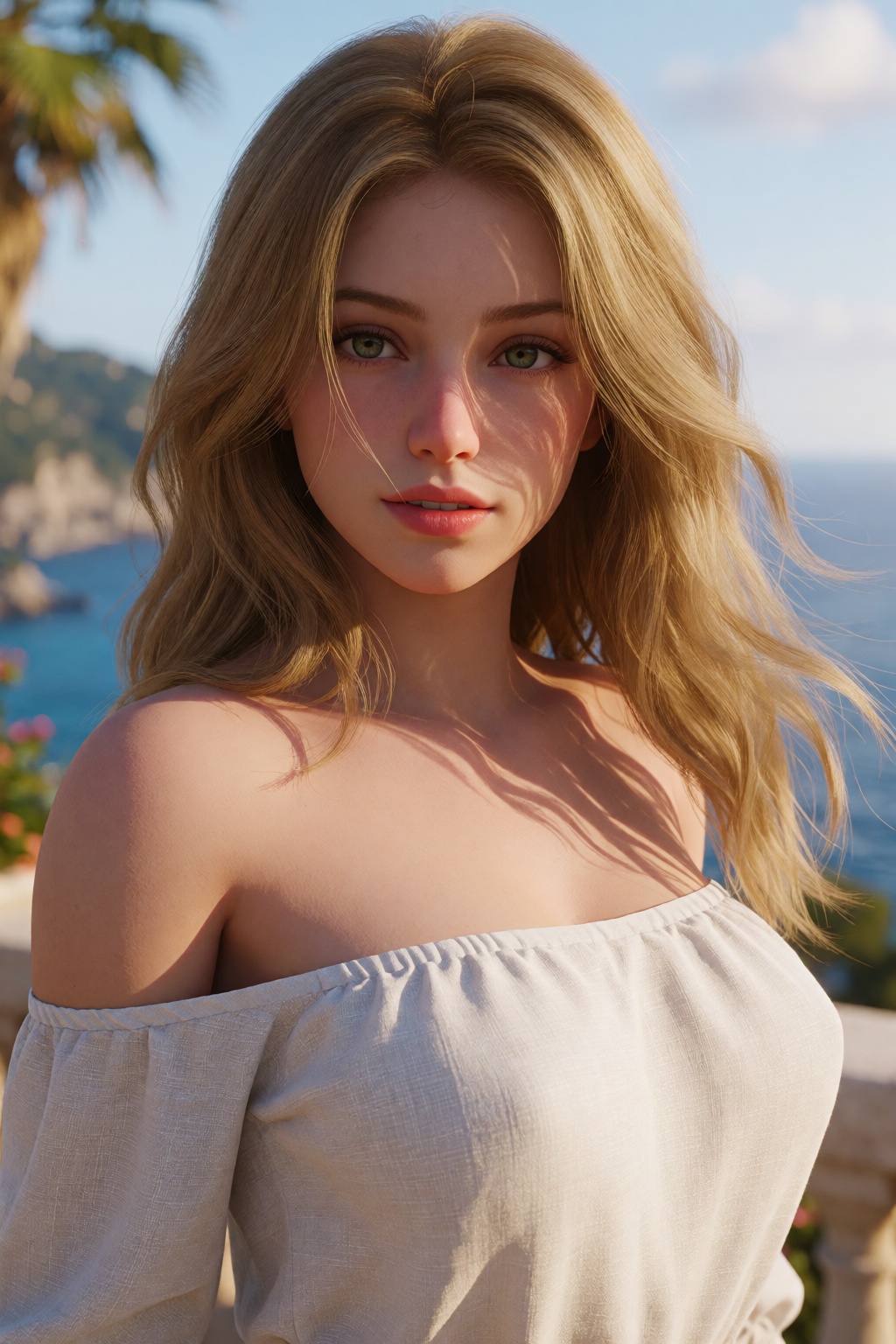 Professional 3D render of a beautiful woman,  f/1.8,  softbox lighting on Tensor.Art