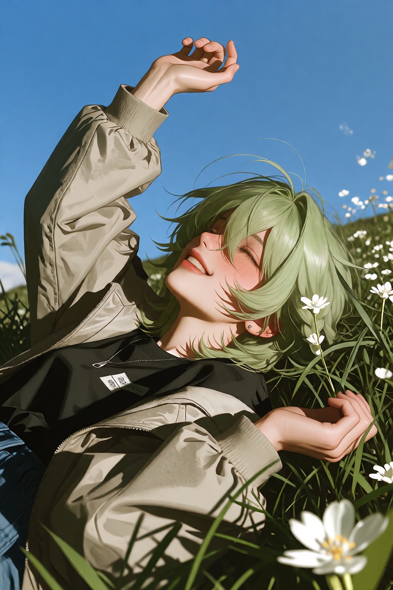CHARACTER: 1girl,  light green hair,  short hair on Tensor.Art