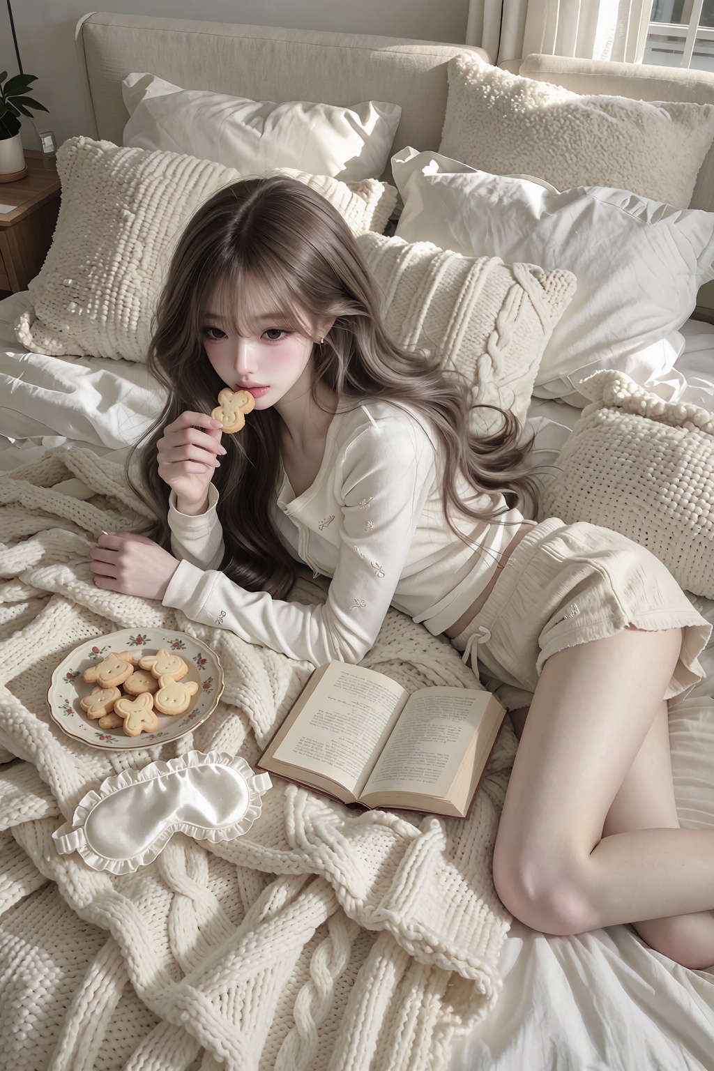 voluminous Korean goddess waves,  sweeping side bang, on Tensor.Art