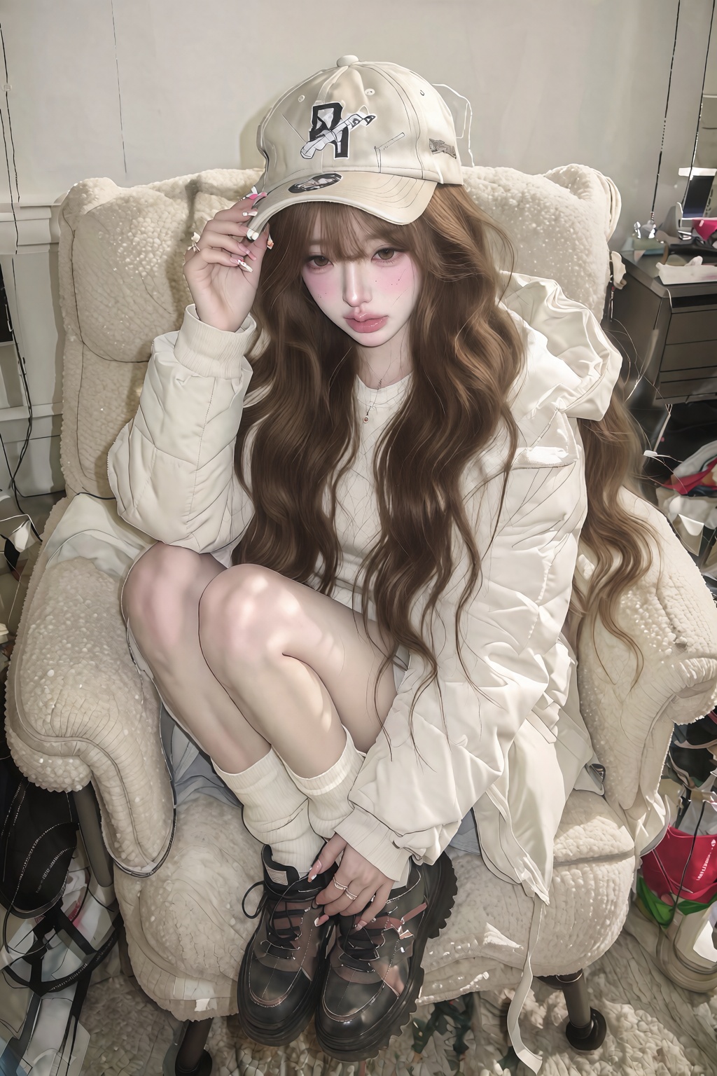voluminous Korean goddess waves,  sweeping side bang, on Tensor.Art