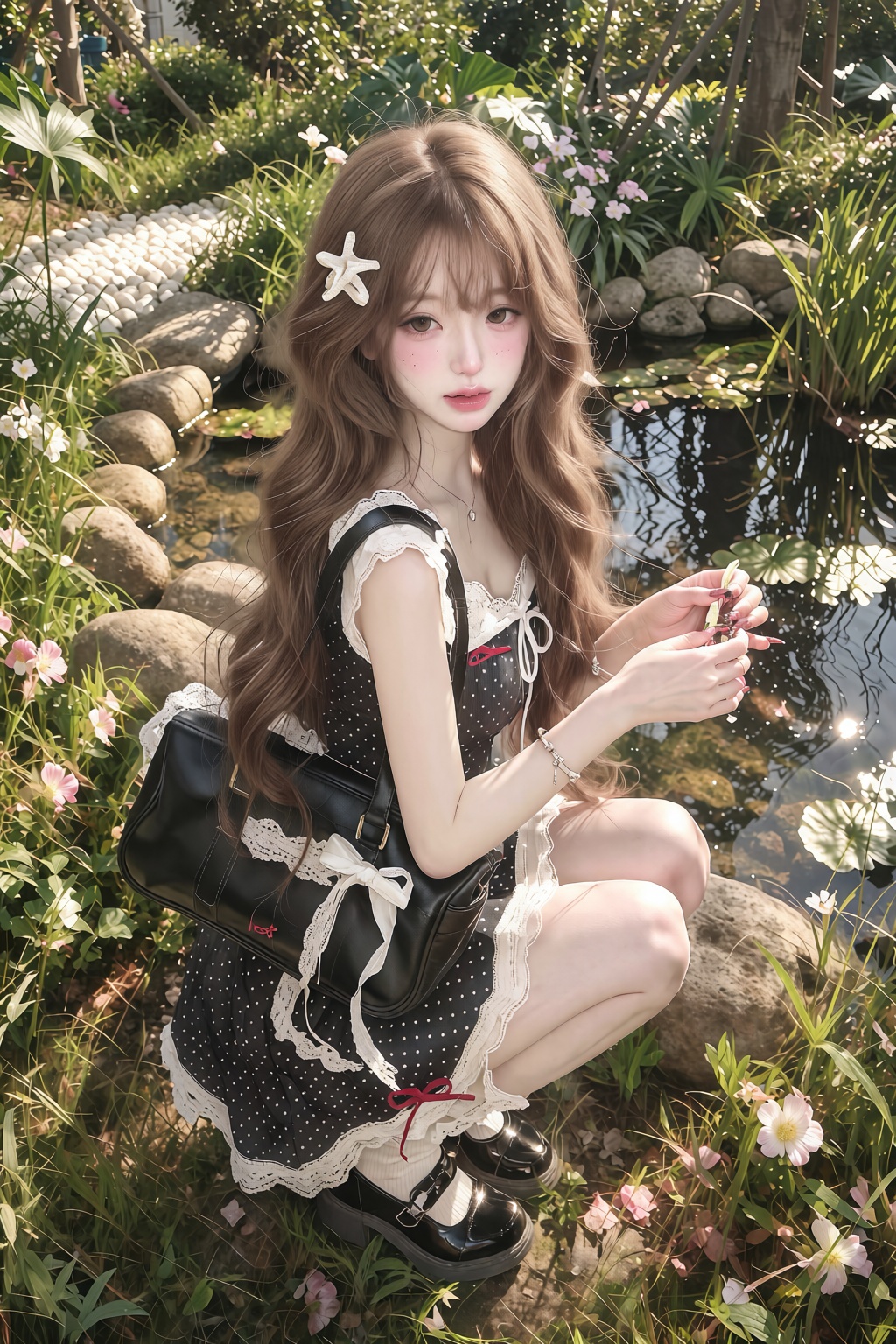 voluminous Korean goddess waves,  sweeping side bang, on Tensor.Art