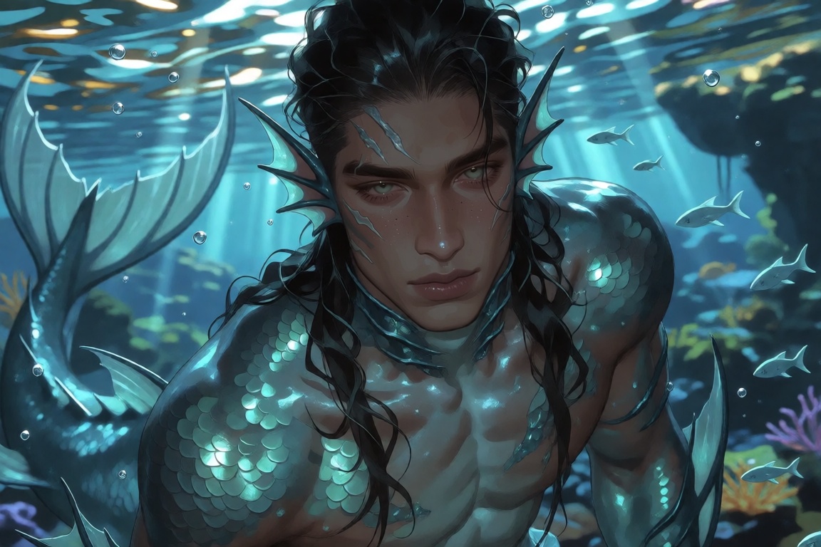 a beautiful young man,  merfolk,  manly on Tensor.Art
