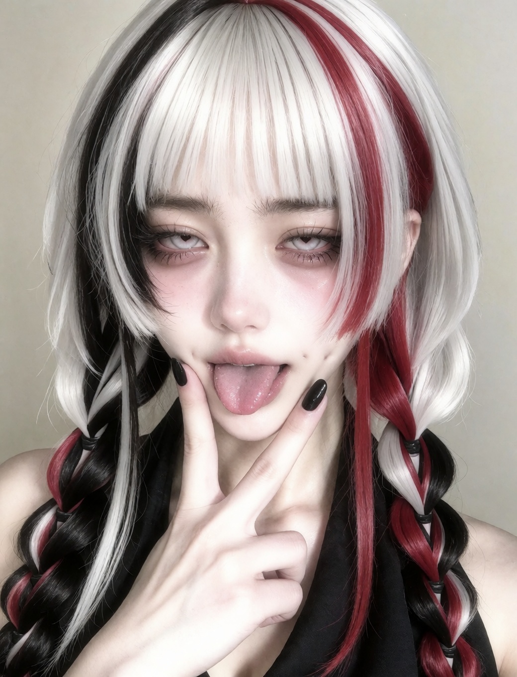 CHARACTER: 1 female,  pale porcelain skin,  short blunt bangs on Tensor.Art
