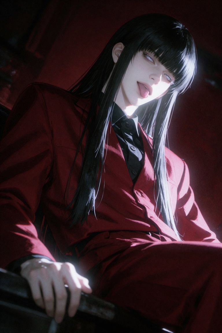 A digital illustration depicts a pale,  slender figure with long,  straight black hair and full bangs on Tensor.Art