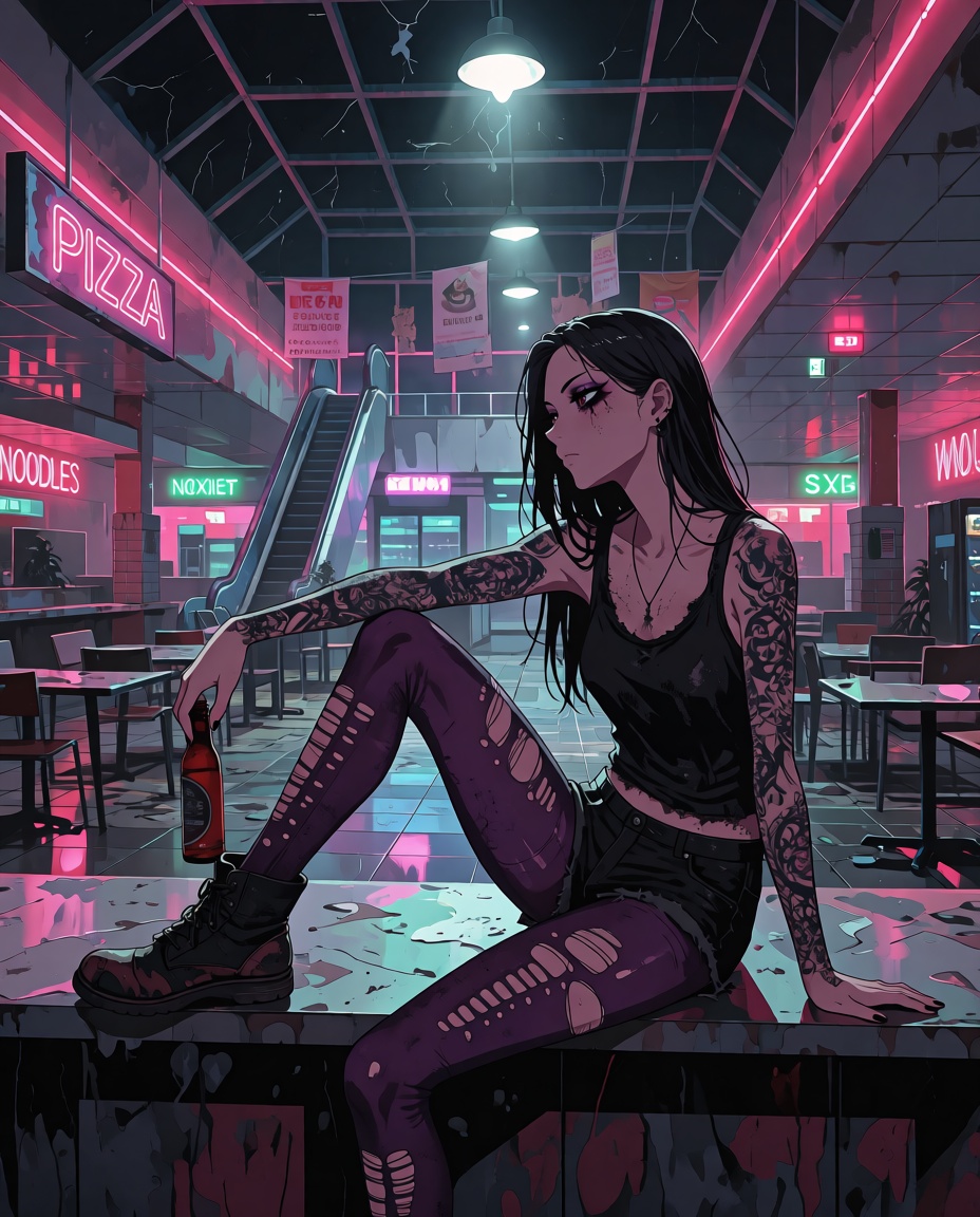 === STYLE === Liminal space anime aesthetic,  eerie nostalgia with vaporwave influences,  fluorescent hum visualized throu...
