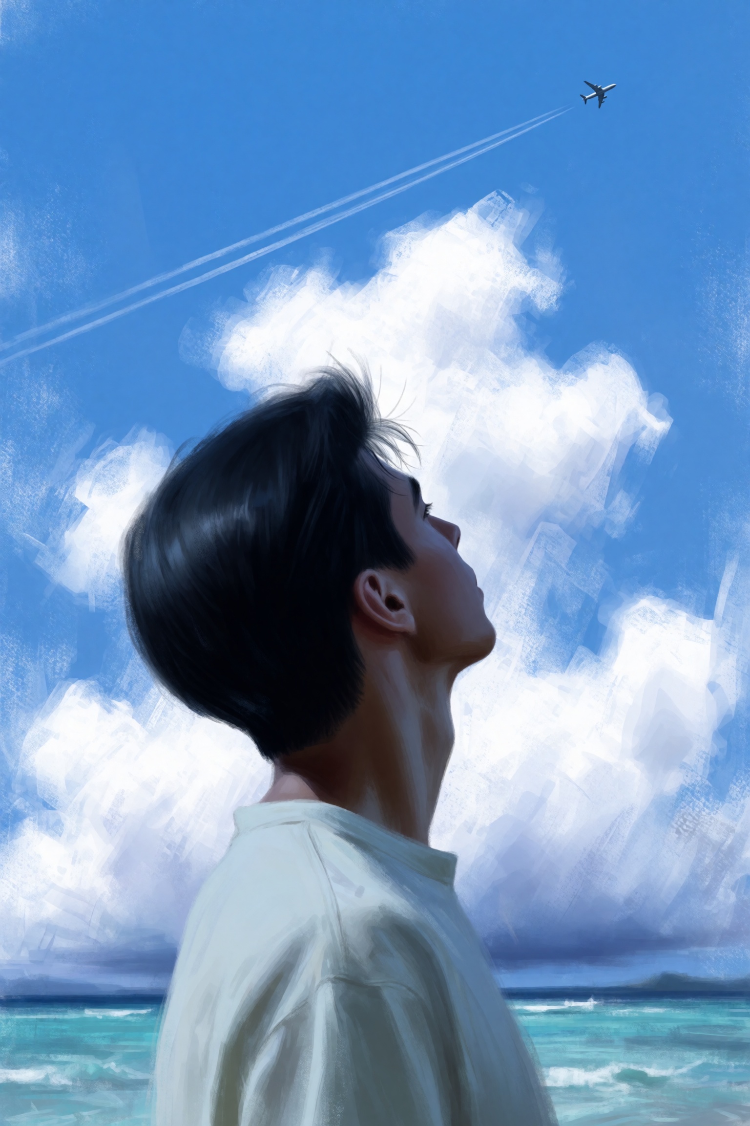 highres,  absurdres,  @k05062688 This digital painting depicts a young man from a side profile on Tensor.Art