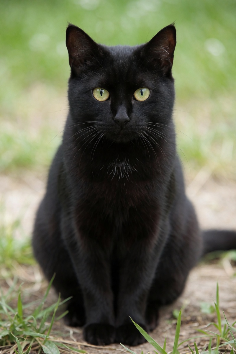 outdoor,  front view,  black cat on Tensor.Art