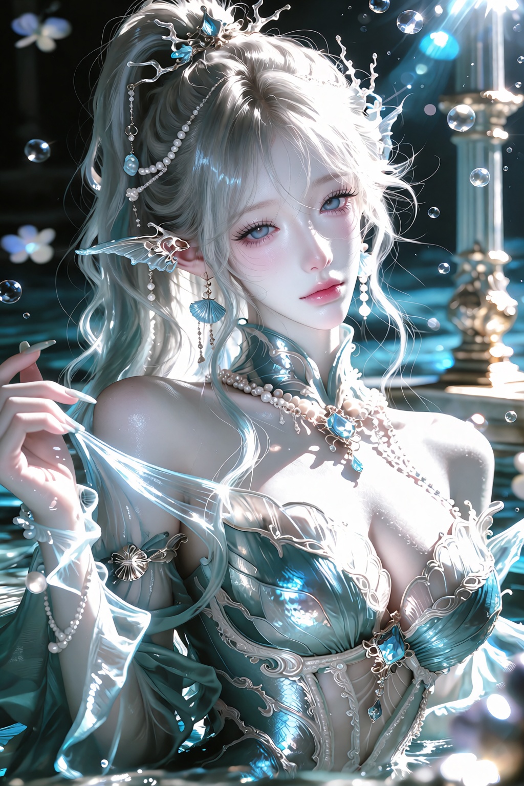 character: ethereally beautiful woman,  luminous pale skin,  large clear blue eyes on Tensor.Art