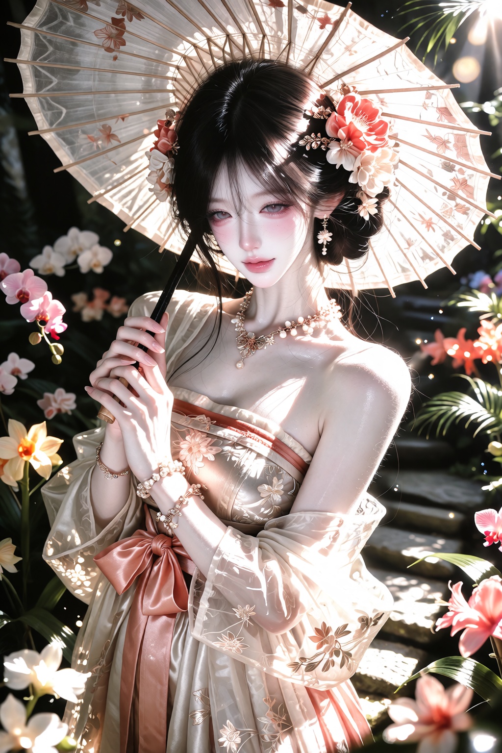 character: ***** young woman,  slim petite build,  fair luminous skin on Tensor.Art
