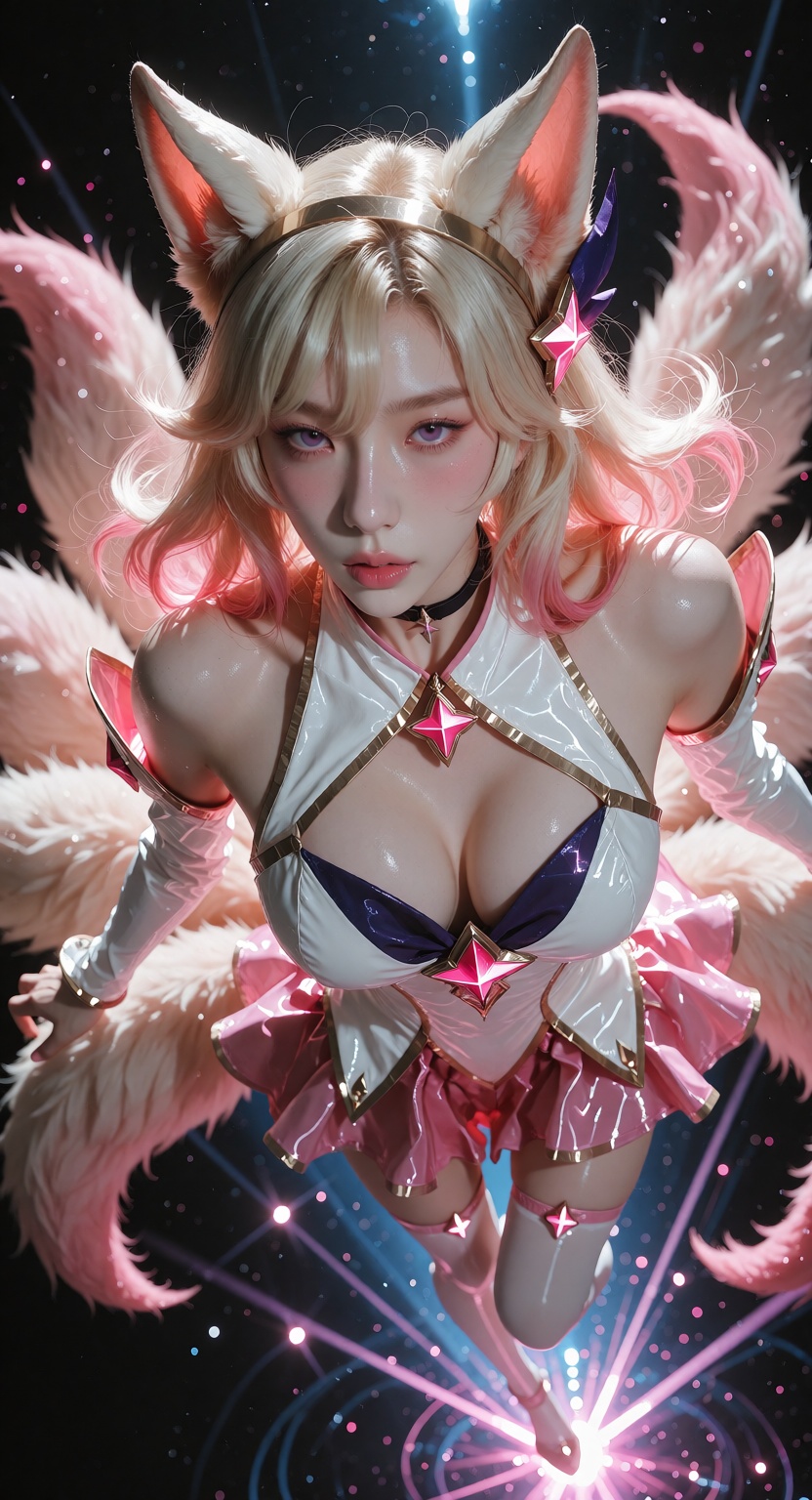 Photorealistic photograph,  full body of Star Guardian Ahri from League of Legends,  fair white skin on Tensor.Art
