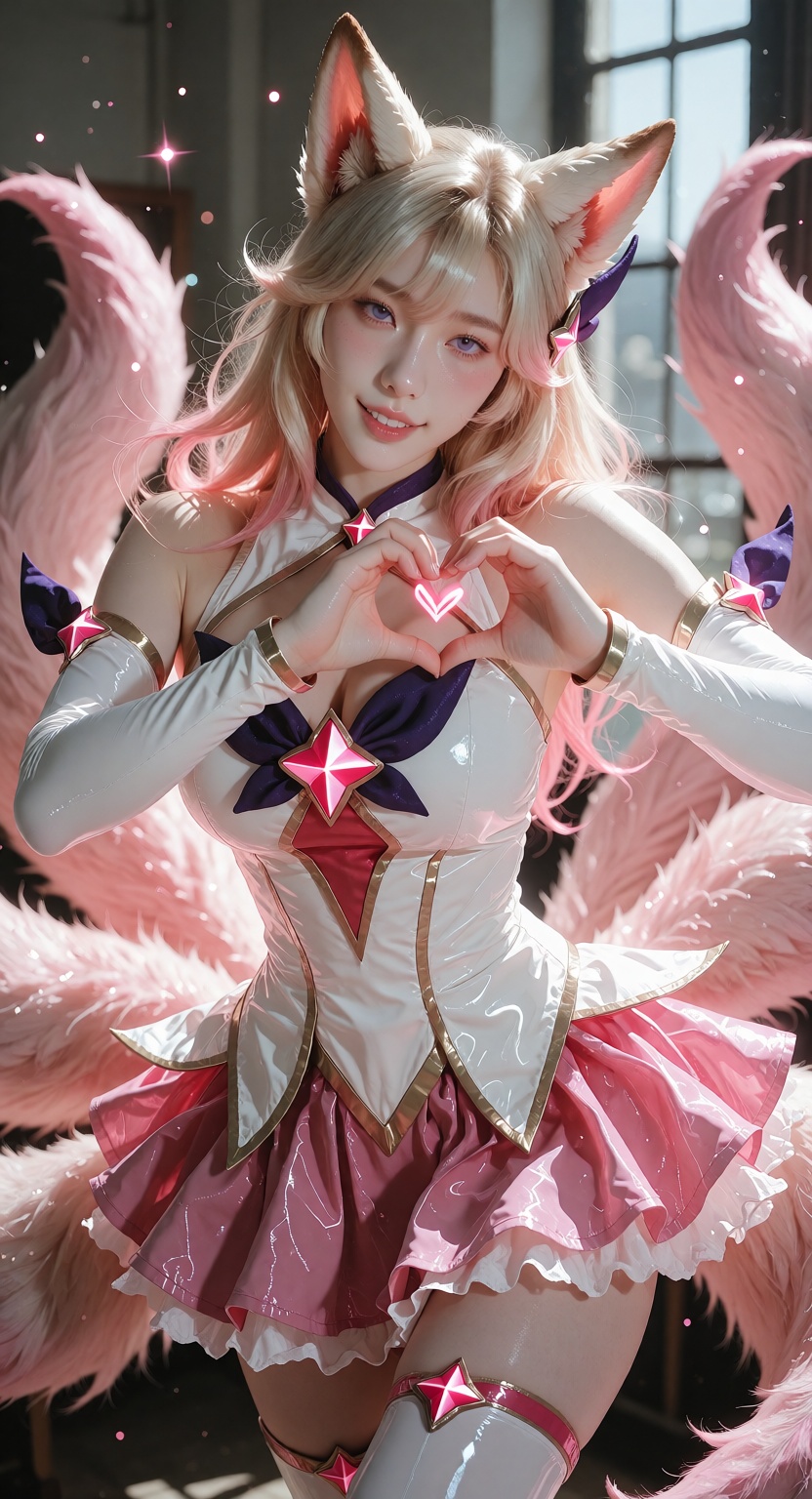 Photorealistic photograph,  upper body portrait of Star Guardian Ahri from League of Legends,  fair white skin on Tensor.Art