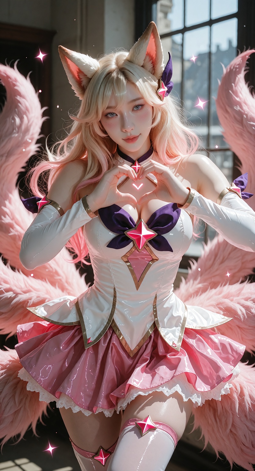 Photorealistic photograph,  upper body portrait of Star Guardian Ahri from League of Legends,  fair white skin on Tensor.Art