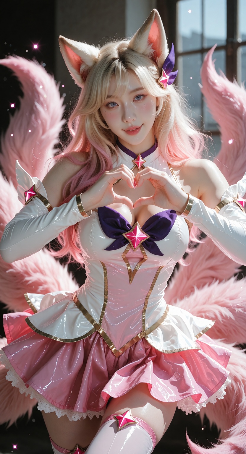 Photorealistic photograph,  upper body portrait of Star Guardian Ahri from League of Legends,  fair white skin on Tensor.Art