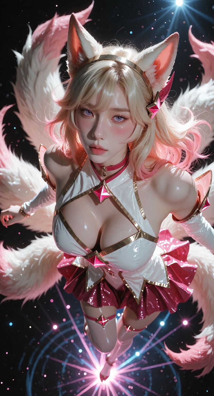Photorealistic photograph,  full body of Star Guardian Ahri from League of Legends,  fair white skin on Tensor.Art