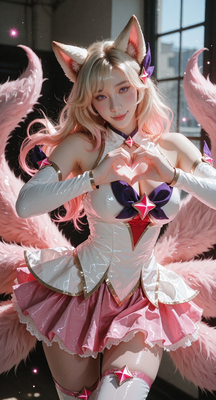 Photorealistic photograph,  upper body portrait of Star Guardian Ahri from League of Legends,  fair white skin on Tensor.Art