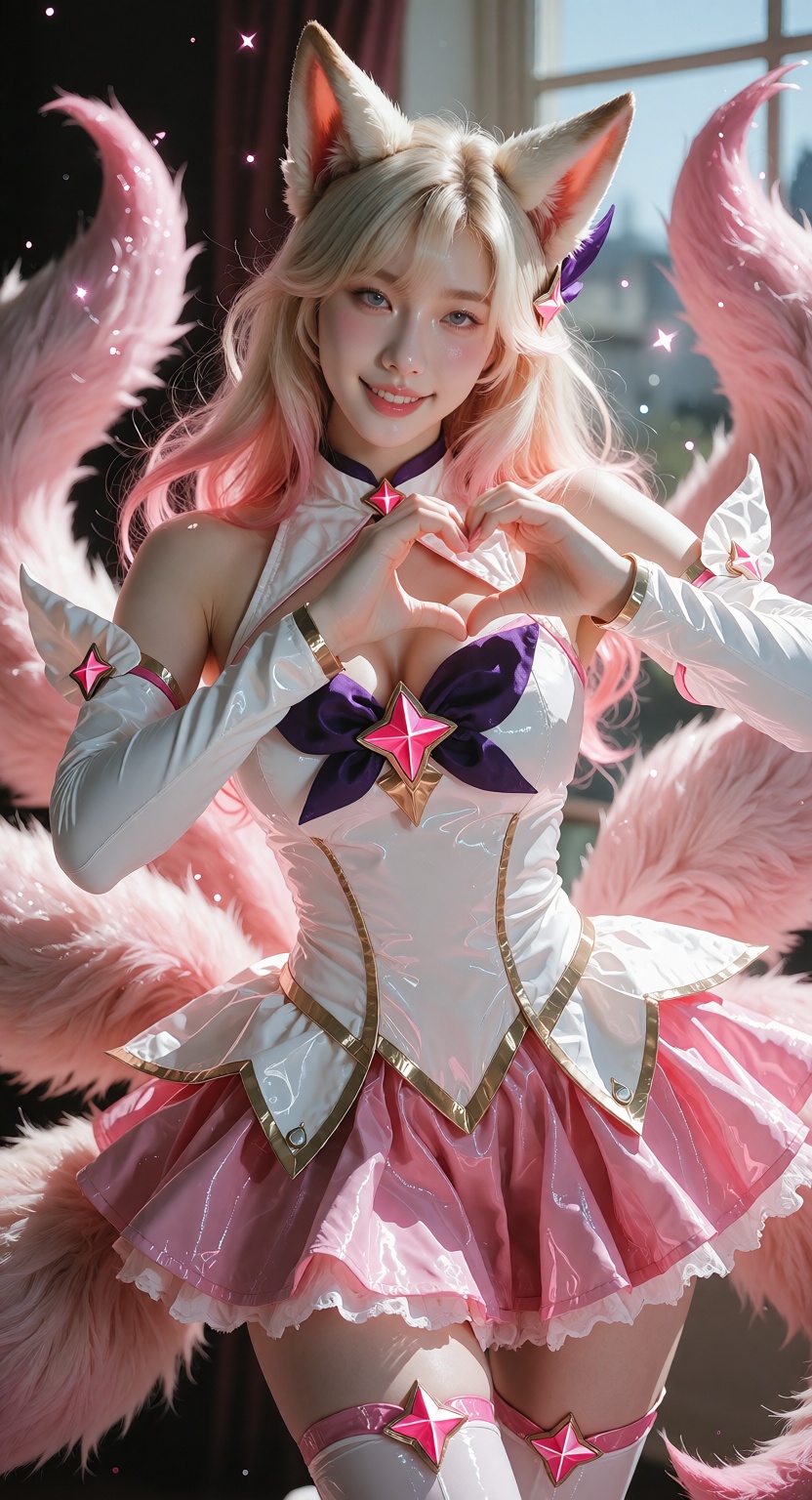Photorealistic photograph,  upper body portrait of Star Guardian Ahri from League of Legends,  fair white skin on Tensor.Art