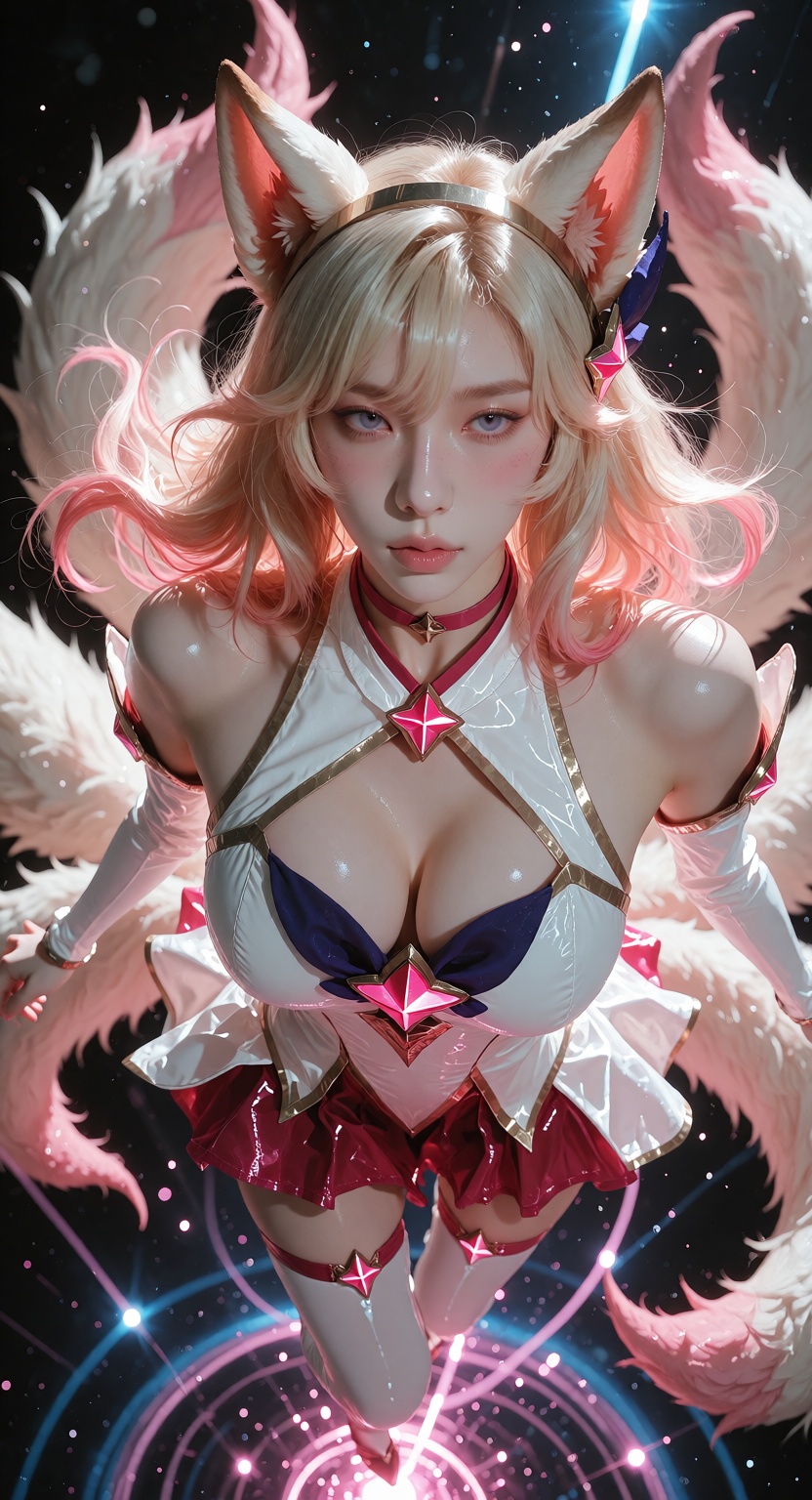 Photorealistic photograph,  full body of Star Guardian Ahri from League of Legends,  fair white skin on Tensor.Art