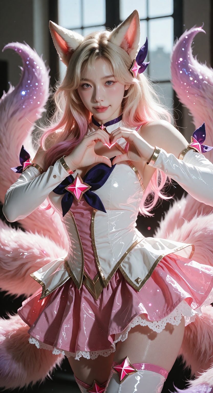 Photorealistic photograph,  upper body portrait of Star Guardian Ahri from League of Legends,  fair white skin on Tensor.Art